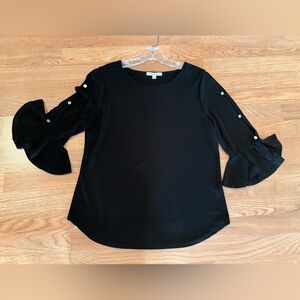 Green Envelope MED Black Blouse Top Bell 3/4‎ Sleeves Stretch Fairy Goth Witchy